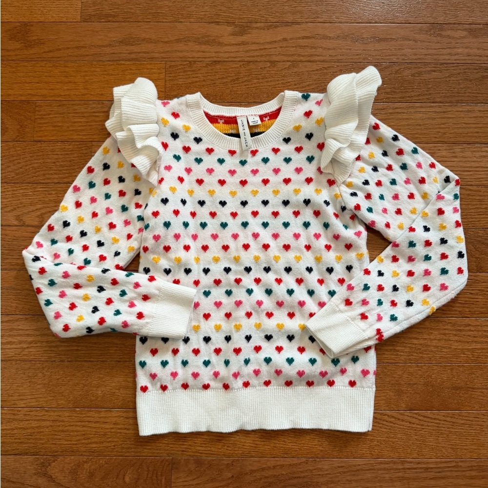 Janie and Jack Rainbow Heart Ruffle Shoulder Sweater